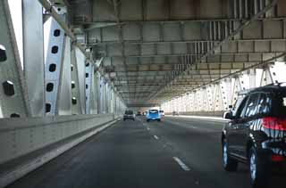 fotografia, materiale, libero il panorama, dipinga, fotografia di scorta,Ponte di baia, strada pubblica, cornice di acciaio, macchina, ponte