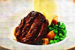 illustration,material,free,landscape,picture,painting,color pencil,crayon,drawing,Beef stew, Beef, carrot, Green peas, potato