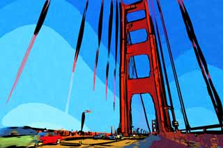 illust,tela,gratis,paisaje,fotografa,idea,pintura,Lpiz de color,dibujo,Uno Golden Gate Bridge, El Golden Gate Bridge, Los estrechos, Autopista, Atraccin turstica