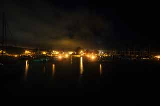 photo, la matire, libre, amnage, dcrivez, photo de la rserve,Un port de la nuit, Illumination, yacht, briquet, brouillard de la nuit