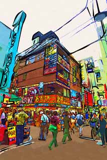 illust, materiell, befreit, Landschaft, Bild, Gemlde, Farbbleistift, Wachsmalstift, Zeichnung,,Akihabara, Sprssling; System, geek, stecken Sie Kultur, Akiba