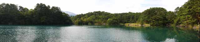 Foto, materiell, befreit, Landschaft, Bild, hat Foto auf Lager,See Bishamon, Wald, Teich, Azurblau blau, Mt. Bandai-san