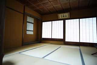 Foto, materiell, befreit, Landschaft, Bild, hat Foto auf Lager,Oyaku-en Garden trstet Kotobuki-Laube, Japanisch-Stilzimmer, tatami verfilzt, shoji, das Hngen von Schriftrolle