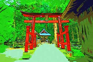 illustration,material,free,landscape,picture,painting,color pencil,crayon,drawing,Iimori-yama Hill Itsukushima-jinja Shrine, Mixture of Buddhism and Shintoism, Excellent Mr. reed, Aizu, Masakata Matsudaira