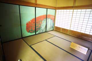 fotografia, materiale, libero il panorama, dipinga, fotografia di scorta,Kairaku-en Garden la pergola di Yoshifumi, fusuma dipingono, Un'azalea, ritratto, stanza di resto