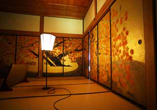 Foto, materiell, befreit, Landschaft, Bild, hat Foto auf Lager,Kairaku-en Garden Yoshifumi-Laube, fusuma stellt sich vor, Frbte Bltter, Bild, Whrend nchstem