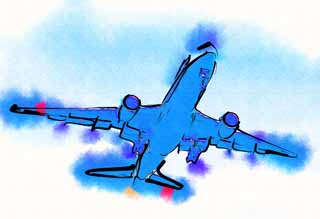 illust, matire, libre, paysage, image, le tableau, crayon de la couleur, colorie, en tirant,Un avion  raction, quipement, battement, moteur de jais, aile