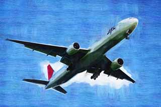 illustration,material,free,landscape,picture,painting,color pencil,crayon,drawing,A jetliner, gear, flap, jet engine, wing