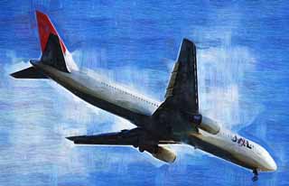 illustration,material,free,landscape,picture,painting,color pencil,crayon,drawing,A jetliner, gear, flap, jet engine, wing