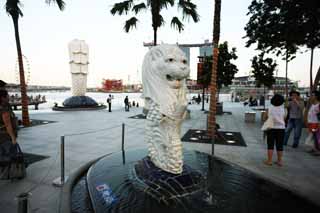 Foto, materiell, befreit, Landschaft, Bild, hat Foto auf Lager,Wenig Merlion, Singapure, Merlion-Park, Nixe, 