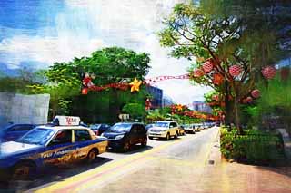 illust,tela,gratis,paisaje,fotografa,idea,pintura,Lpiz de color,dibujo,Un camino de huerto, Automvil, Navidad, rbol de zona lateral de camino, La zona tropical