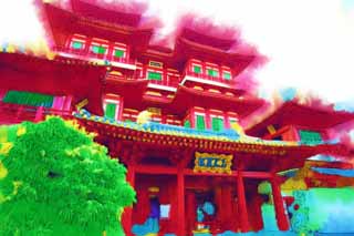 illust,tela,gratis,paisaje,fotografa,idea,pintura,Lpiz de color,dibujo,Buda templo de reliquia de diente, Chaitya, Soy pintado de rojo, Comida china, Rey idea de Deva