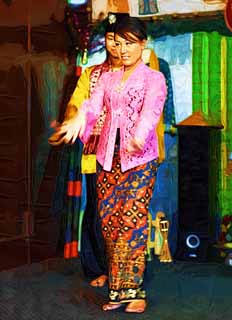 illustration,material,free,landscape,picture,painting,color pencil,crayon,drawing,A Malaysian dance, woman, dance, Malaysia dance, Folk costume