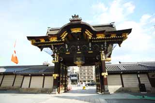 Foto, materiell, befreit, Landschaft, Bild, hat Foto auf Lager,Die westliche Honganji Amitabha-Halle Tor, Honganji, Chaitya, Das Tor, grtnern Sie Laterne