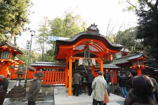 Foto, materiell, befreit, Landschaft, Bild, hat Foto auf Lager,Fushimiinari professioneller Spamacher Tamayama Inari-Gesellschaft, Neujahr besucht zu einem schintoistischen Schrein, Ich werde in roten gemalt, Inari, Fuchs