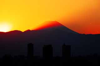 Foto, materiell, befreit, Landschaft, Bild, hat Foto auf Lager,Mt. Fuji der Dmmerung, Mt. Fuji, Gebude, leichte Linie, Berg