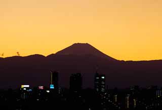 photo, la matire, libre, amnage, dcrivez, photo de la rserve,Mt. Fuji du crpuscule, Mt. Fuji, construire, ligne lgre, montagne