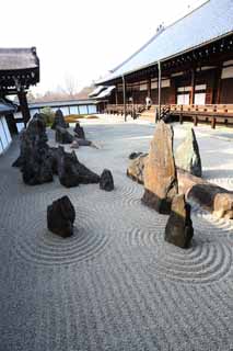 photo, la matire, libre, amnage, dcrivez, photo de la rserve,Temple Tofuku-ji prtre principal jardin de devant de la Salle pour les crmonies de l'tat, Chaitya, pierre, Porte du Chinois-style, paysage sec jardin de jardin japonais