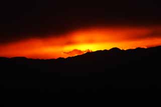 Foto, materiell, befreit, Landschaft, Bild, hat Foto auf Lager,Ein Sonnenuntergang von Tanzawa, ridgeline, Rot, Wolke, Bei Dunkelheit