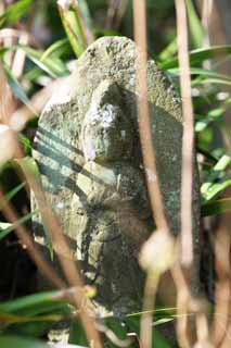 Foto, materiell, befreit, Landschaft, Bild, hat Foto auf Lager,Hase-dera-Tempel Ishibotoke, steinigen Sie Statue, Grass, Buddhismus, Chaitya