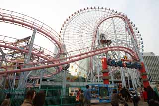 fotografia, materiale, libero il panorama, dipinga, fotografia di scorta,Yokohama Cosmo il mondo, Cosmo batte 21, facendo il turista macchia, nave di cabotaggio di chi arrotola, Ferris la ruota