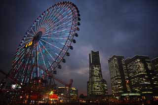 photo, la matire, libre, amnage, dcrivez, photo de la rserve,Yokohama Minato Mirai 21, tour du repre, Ferris roue, Un parc d'attractions, future ville modle