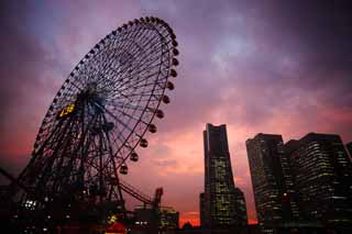 photo, la matire, libre, amnage, dcrivez, photo de la rserve,Yokohama Minato Mirai 21, tour du repre, Ferris roue, Un parc d'attractions, future ville modle