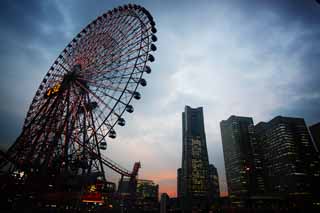 Foto, materieel, vrij, landschap, schilderstuk, bevoorraden foto,Yokohama Minato Mirai 21, Orintatiepunt rijzen, Ferris verrijden, Een attractiepark, Toekomst boetseren stad