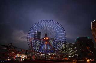 fotografia, material, livra, ajardine, imagine, proveja fotografia,Yokohama Minato Mirai 21, torre de marco, Ferris roda, Um parque de diverses, cidade modelo futura