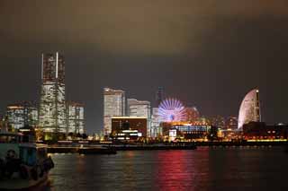 Foto, materiell, befreit, Landschaft, Bild, hat Foto auf Lager,Yokohama Minato Mirai 21, Orientierungspunktturm, Ferrisrad, Ein Vergngungspark, knftige modellhafte Stadt