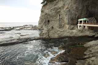 Foto, materiell, befreit, Landschaft, Bild, hat Foto auf Lager,Enoshima Iwaya, felsige Stelle, Strand, Klippe, Hhle