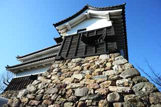 Foto, materiell, befreit, Landschaft, Bild, hat Foto auf Lager,Das Inuyama-jo Burgburgturm, weie Kaiserliche Burg, Etsu Kanayama, Burg, 
