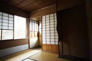 Foto, materiell, befreit, Landschaft, Bild, hat Foto auf Lager,Eine Person des Meiji-mura Village Museum Ostkiefernhaus, das Bauen vom Meiji, tatami verfilzt, Japanisch-Stilzimmer, shoji