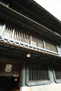 Foto, materieel, vrij, landschap, schilderstuk, bevoorraden foto,Een persoon van Meiji-mura Village Museum naar het oosten pijnboom huis, Gebouw van de Meiji, Latwerk deur, Noren, Jap-trant gebouw