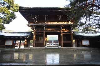 Foto, materieel, vrij, landschap, schilderstuk, bevoorraden foto,Meiji Heiligdom toren poort, De Keizer, Shinto heiligdom, Torii, Sneeuw