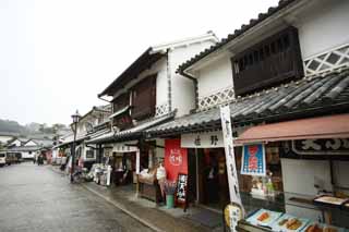 Foto, materieel, vrij, landschap, schilderstuk, bevoorraden foto,Kurashiki gedenkteken winkel, Gedenkteken, Traditie architectuur, Signboard, Muur bedekt met plein tichels en invoegden met de montagevloer wondpleister