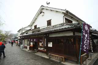 photo,material,free,landscape,picture,stock photo,Creative Commons,Kurashiki souvenir shop, souvenir, Tradition architecture, signboard, wall covered with square tiles and jointed with raised plaster