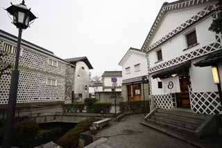 Foto, materiell, befreit, Landschaft, Bild, hat Foto auf Lager,Kurashiki Kurashiki-Fluss, Traditionelle Kultur, wall deckte mit quadratischen Ziegeln und verband mit grogezogenem Pflaster, Japanische Kultur, Die Geschichte