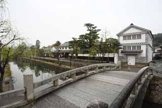 Foto, materieel, vrij, landschap, schilderstuk, bevoorraden foto,Kurashiki Nakahashi, Traditionele cultuur, Stenig bruggen, Wilg, De geschiedenis