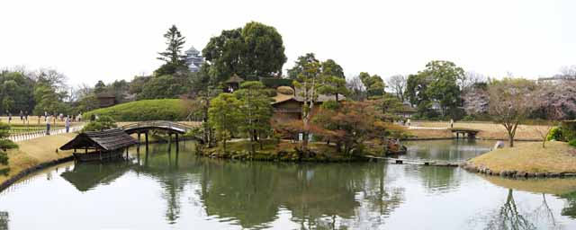 foto,tela,gratis,paisaje,fotografa,idea,La laguna del pantano de jardn de Koraku - en, Cabina de descanso, Castillo, Cerezo, Jardn japons