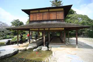 Foto, materiell, befreit, Landschaft, Bild, hat Foto auf Lager,Koraku-en Garden entwirft Geschft, Ruhenstation, neugieriger Stein, Ich bin hlzern, Japanisch grtnert