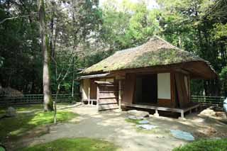 foto,tela,gratis,paisaje,fotografa,idea,Shigeru Shoan de jardn de Koraku - en, Techo cubrir con paja por pajita, Shoji, Habitacin de ceremonia del t, Edificio japons