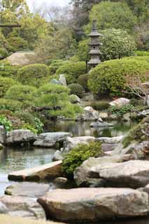 photo, la matire, libre, amnage, dcrivez, photo de la rserve,Koraku-en jardin Enyoutei, tang, pierre, lanterne de pierre, Japonais jardine