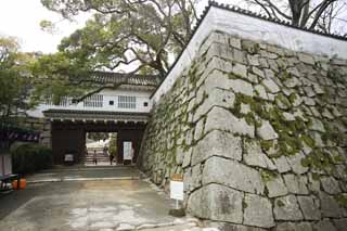 Foto, materiell, befreit, Landschaft, Bild, hat Foto auf Lager,Das Okayama-jo Burgkorridortor, Burg, Burgtor, Krhen Sie Burg, 