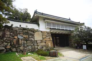 fotografia, materiale, libero il panorama, dipinga, fotografia di scorta,L'Okayama-jo non Arrocchi cancello chiaro, castello, cancello di castello, Castello di corvo, 