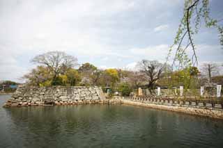 photo, la matire, libre, amnage, dcrivez, photo de la rserve,Okayama-jo chteau Uchibori, chteau, Ishigaki, foss, Chantez le chteau