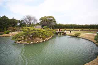 photo, la matire, libre, amnage, dcrivez, photo de la rserve,L'tang du Koraku-en marais de Jardin, reposant baraque, pelouse, tang, Japonais jardine