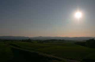 fotografia, materiale, libero il panorama, dipinga, fotografia di scorta,Ridgeline cinabro e pallido, campo, sole, cielo, sole che mette