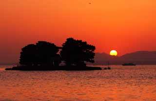 photo, la matire, libre, amnage, dcrivez, photo de la rserve,Le soleil du cadre de Lac Shinji-ko, Le soleil, La surface de l'eau, le de la marie, 100 slections de soleil du cadre japonais