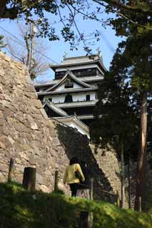 Foto, materieel, vrij, landschap, schilderstuk, bevoorraden foto,De Matsue-jo Kasteel kasteel toren, Pijnboom, Heiwerk-Stones, Kasteel, Ishigaki